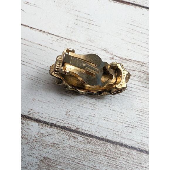 Vintage Clip On Earrings - 1" Half Hoop Yellow & Cream - Picture 8 of 10